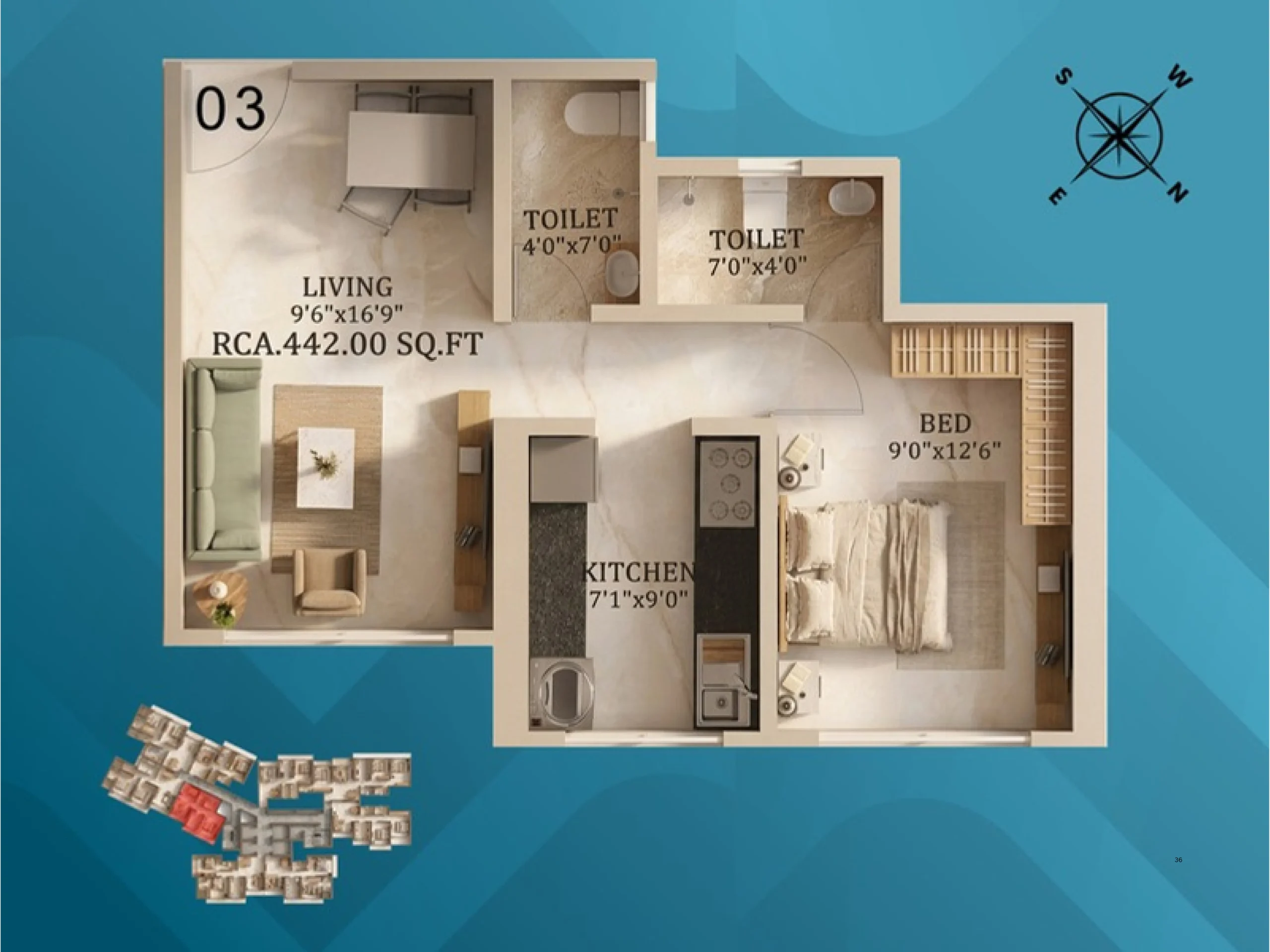 Walchand Park View Mira Road | 1,2,3 BHK ₹72L* 11 Walchand Park View 1 BHK Floor Plan 442 sqft Mira Road East