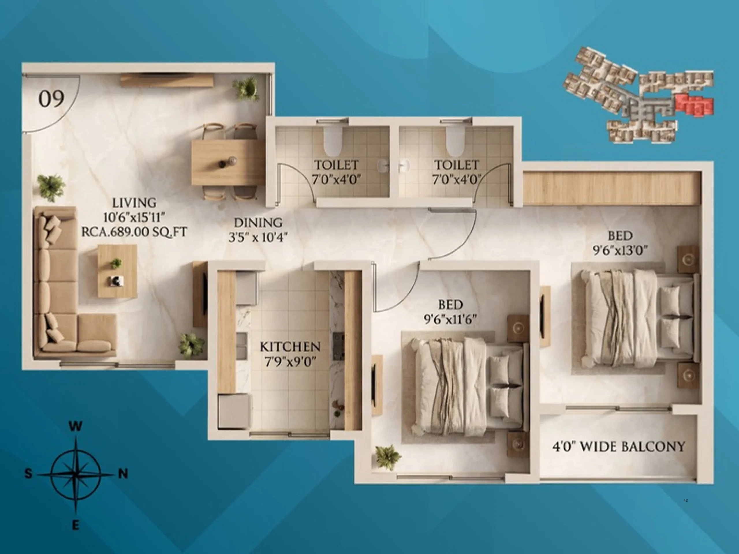 Walchand Park View Mira Road | 1,2,3 BHK ₹72L* 15 Walchand Park View 2 BHK Floor Plan 689 sqft Mira Road East