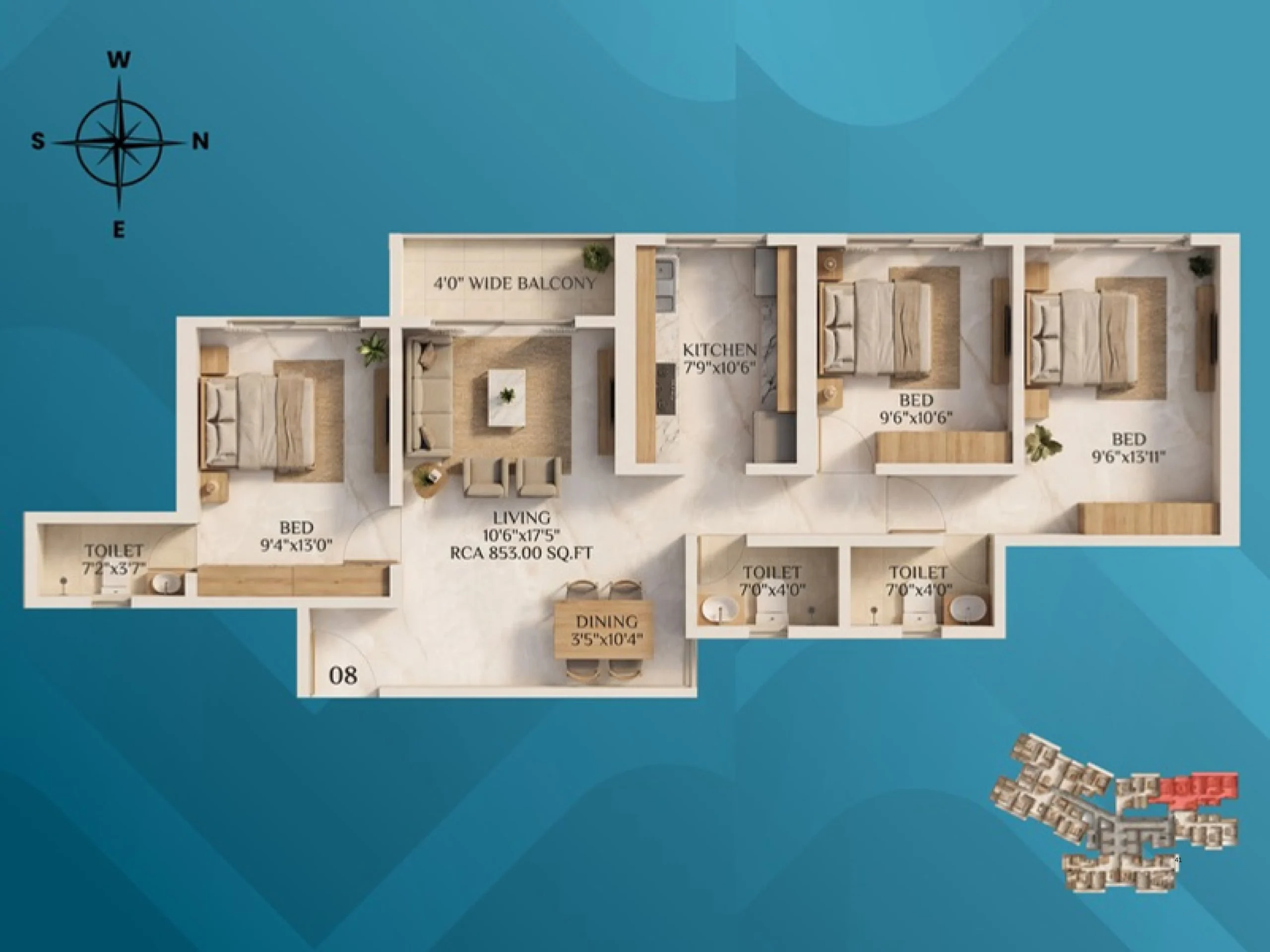 Walchand Park View Mira Road | 1,2,3 BHK ₹72L* 16 Walchand Park View 3 BHK Floor Plan 853 sqft Mira Road East